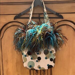 Stylish Feathered Reversible Tote Bag - Multicolor